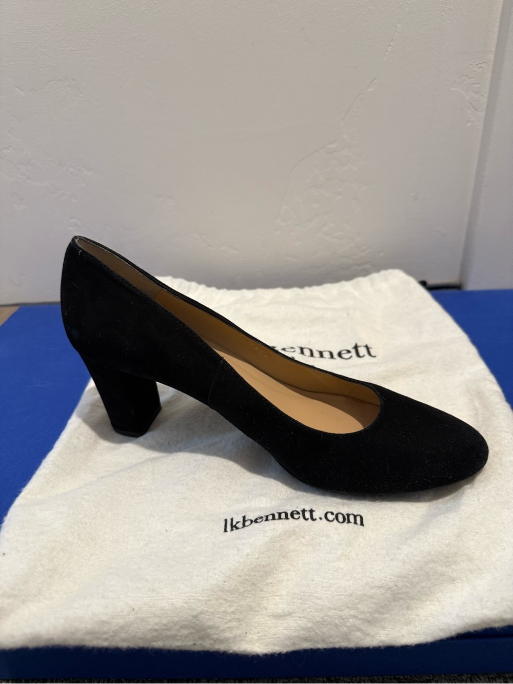 LK Bennett Black Suede Block Heel Pump